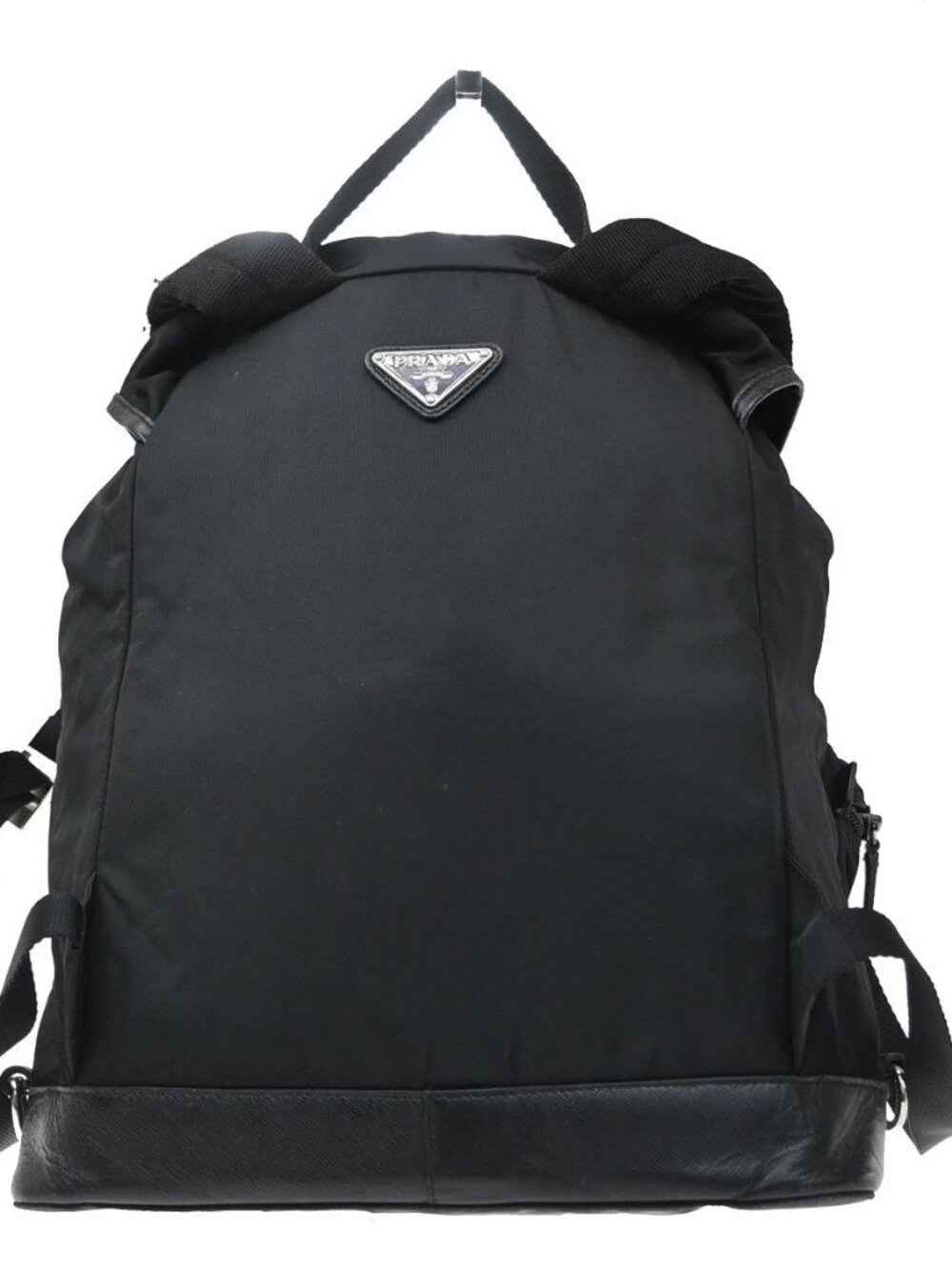 PRADA Logo Drawstring Backpack Bag Tessuto Nylon Leather Black Silver 62KD432 - Picture 4 of 16